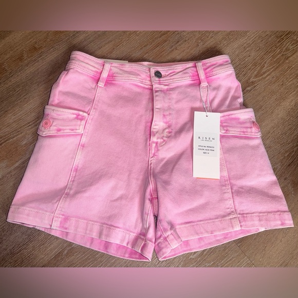 Risen Pants - Risen High Rise Pink Cargo Shorts